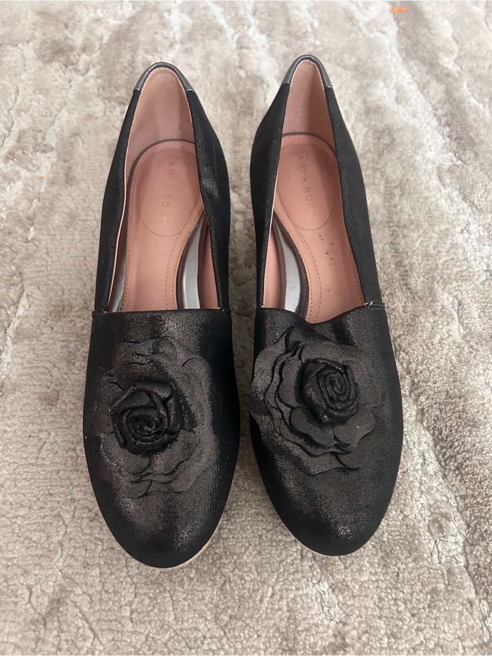 Black Floral Appliqué Women's Loafers